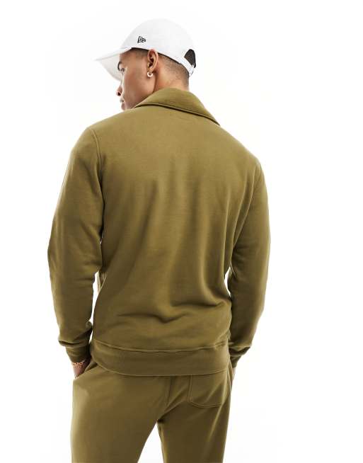 Abercrombie Fitch Felpa verde oliva in French Terry con zip corta e logo in silicone in coordinato ASOS