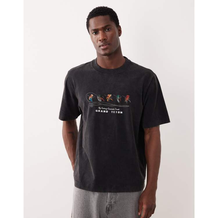 Abercrombie & Fitch fishing motif embroidered T-shirt in black | ASOS