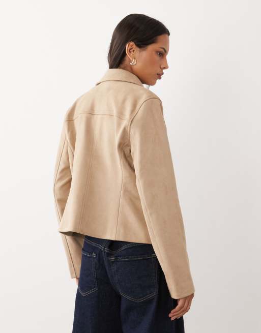 Abercrombie & Fitch fitted 90s faux suede jacket in cream, 4 of 4