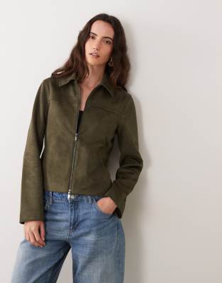 Abercrombie & Fitch Fitted 90s Faux Suede Jacket In Green