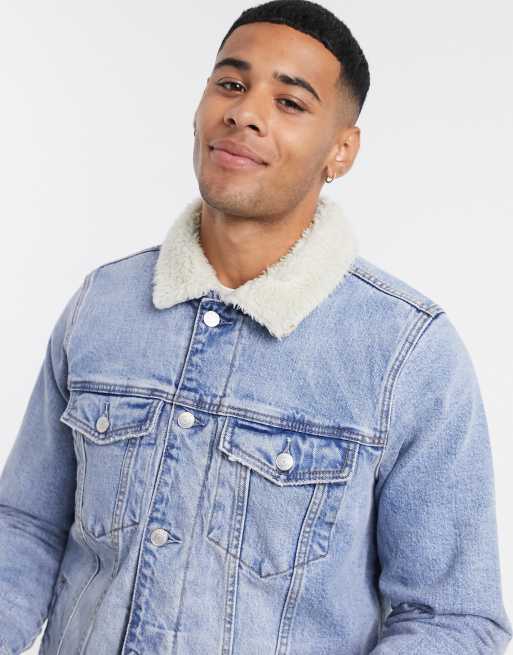 Mens denim jacket outlet sherpa collar