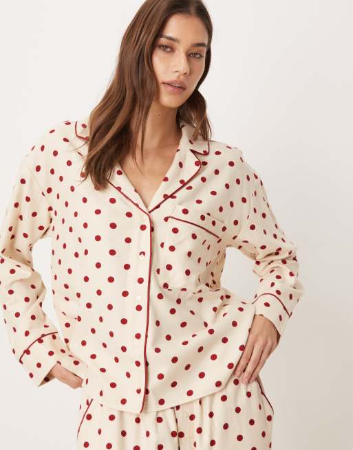 Abercrombie & Fitch flannel long sleeve pyjama co-ord in pink bow print, 3 of 3