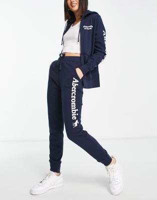 Abercrombie Fitch fleece jogger with side logo in navy ASOS