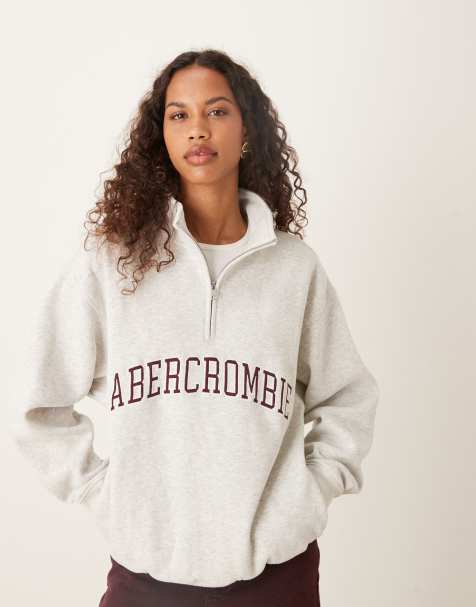 Abercrombie & Fitch - Fleece sweatshirt met logo en kwartrits in grijs - view 1