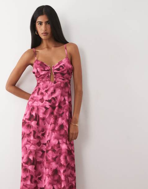 Abercrombie & Fitch – Fließendes Maxikleid in Rosa mit Cut-out-Detail, integriertem BH und Blumenmuster - view 1