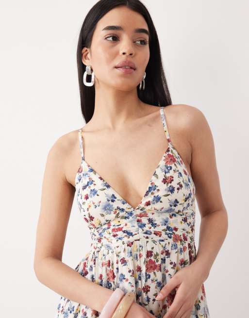 Abercrombie & Fitch – Fließendes Maxikleid mit Blumenmuster, V-Ausschnitt und integriertem BH, 3 von 4