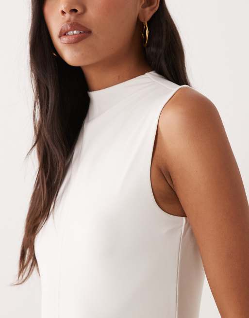 Abercrombie & Fitch fließendes Maxikleid mit Stehkragen in Cremeweiß, 3 von 4