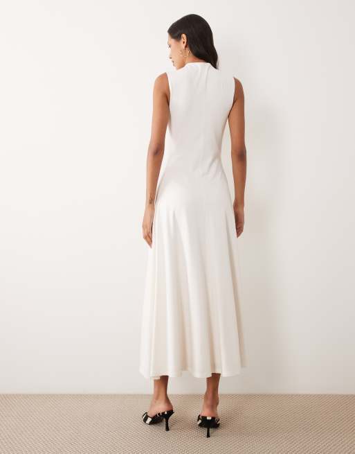Abercrombie & Fitch fließendes Maxikleid mit Stehkragen in Cremeweiß, 4 von 4
