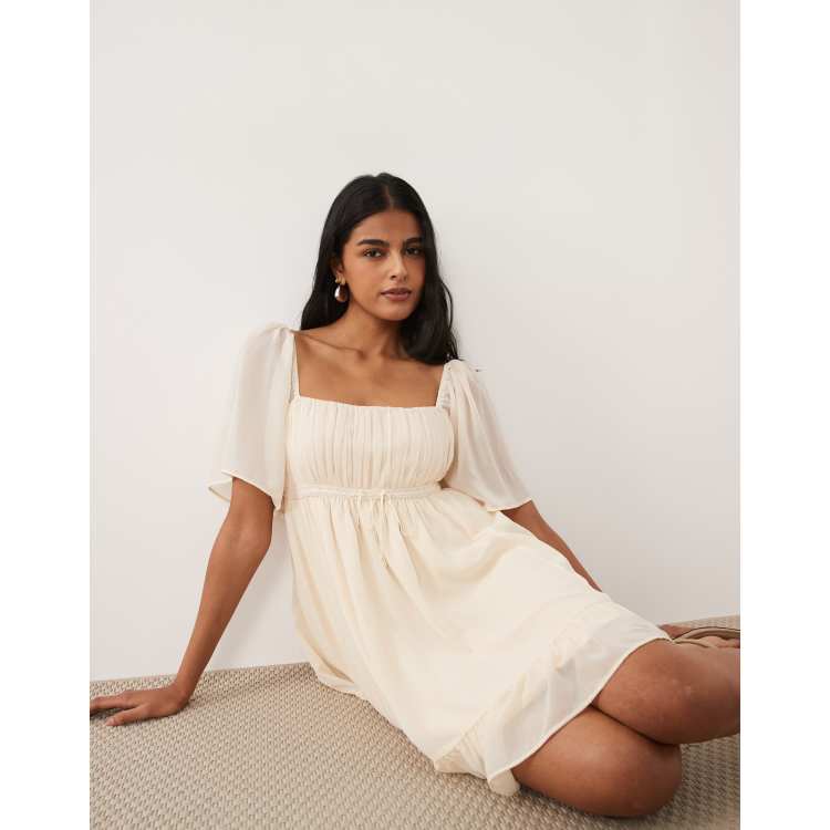 Abercrombie & Fitch floaty mini babydoll dress in cream | ASOS