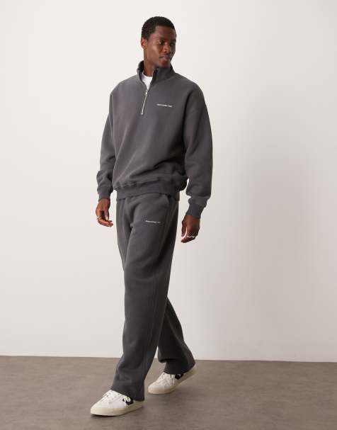 Abercrombie & Fitch flocked timeless logo open hem sweatpants in dark gray - part of a set - view 1