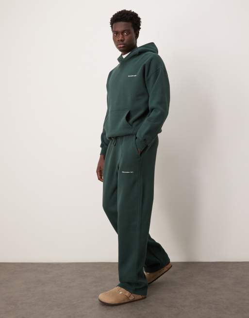 Abercrombie & Fitch flocked timeless logo open hem trackies in dark green (part of a set)