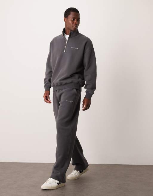Abercrombie & Fitch flocked timeless logo open hem trackies in dark grey (part of a set)