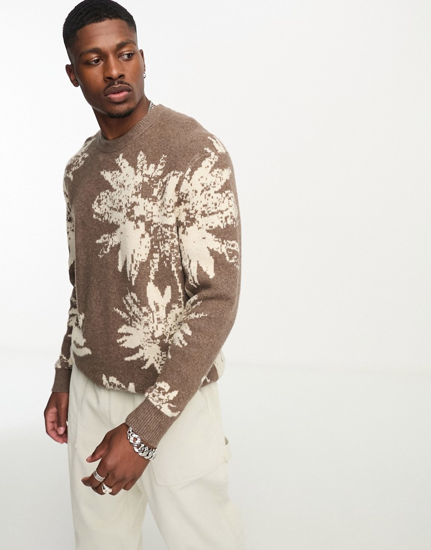 Abercrombie & Fitch floral crewneck knit jumper in brown