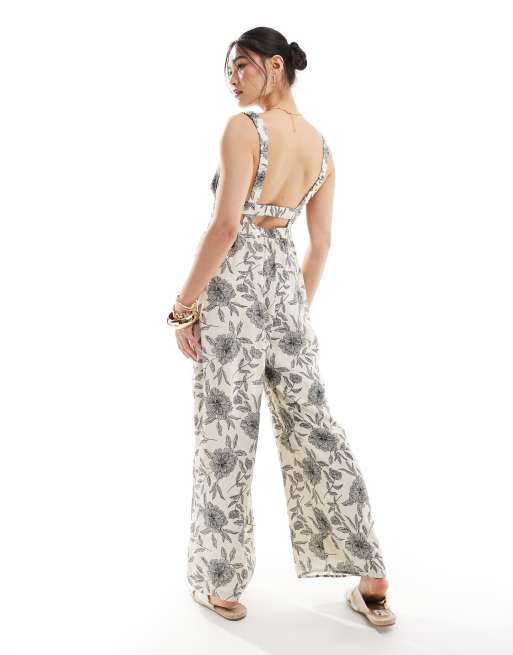 Abercrombie & Fitch floral jumpsuit in black and white