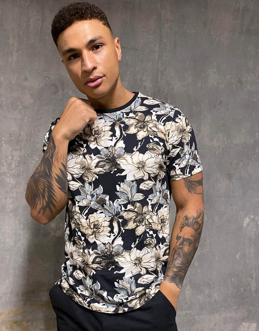 Abercrombie & Fitch floral logo t-shirt in black