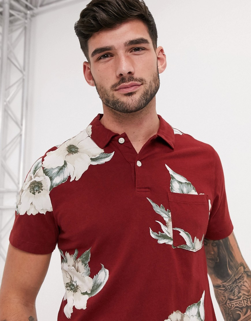 Abercrombie & Fitch floral pattern pique polo in red