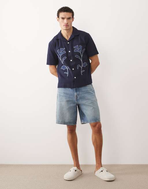 Abercrombie & Fitch floral pattern short sleeve shirt in navy, 2 of 5