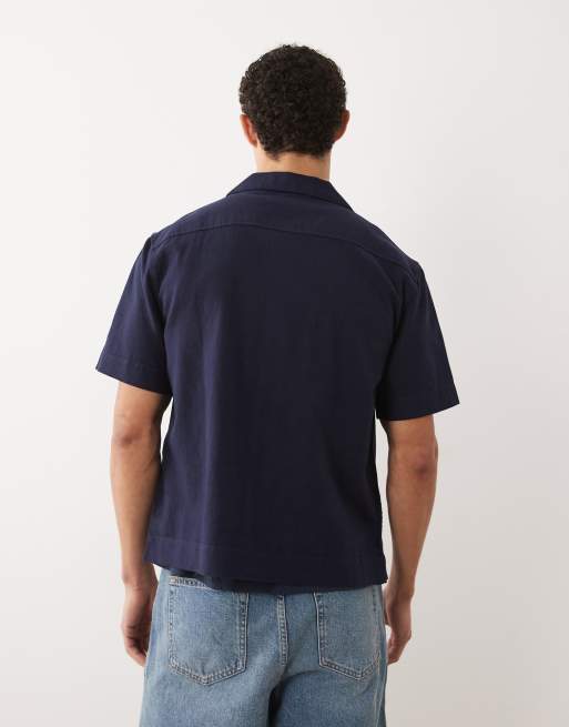 Abercrombie & Fitch floral pattern short sleeve shirt in navy, 4 of 5