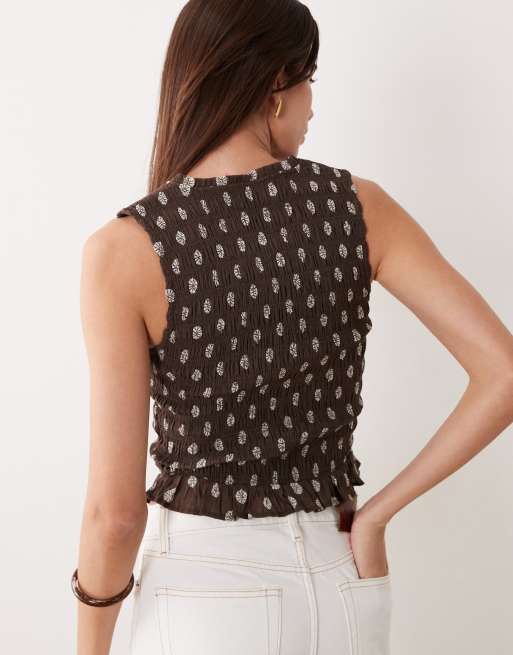 Abercrombie & Fitch floral print ruched v neck top in brown, 4 of 4