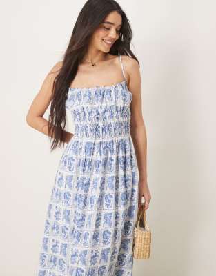 Abercrombie & Fitch Flowy Maxi Dress In Blue