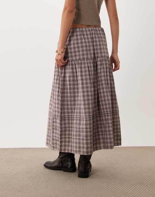 Abercrombie & Fitch flowy maxi skirt in brown check, 5 of 5