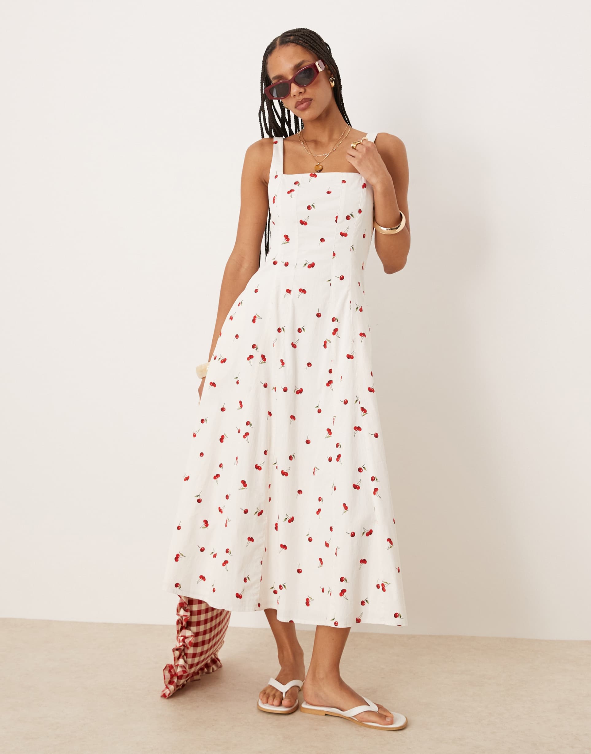 abercrombie & fitch flowy midi dress in cherry print
