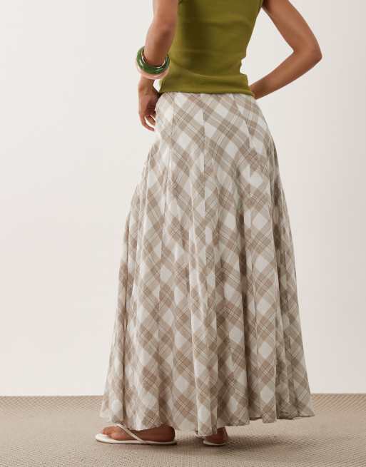 Abercrombie & Fitch flowy midi skirt in white and brown plaid, 5 of 5