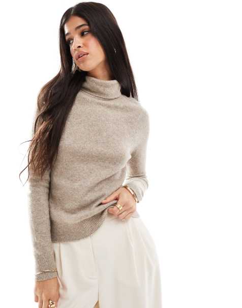 Abercrombie & Fitch fluffy turtleneck jumper in light grey - view 1