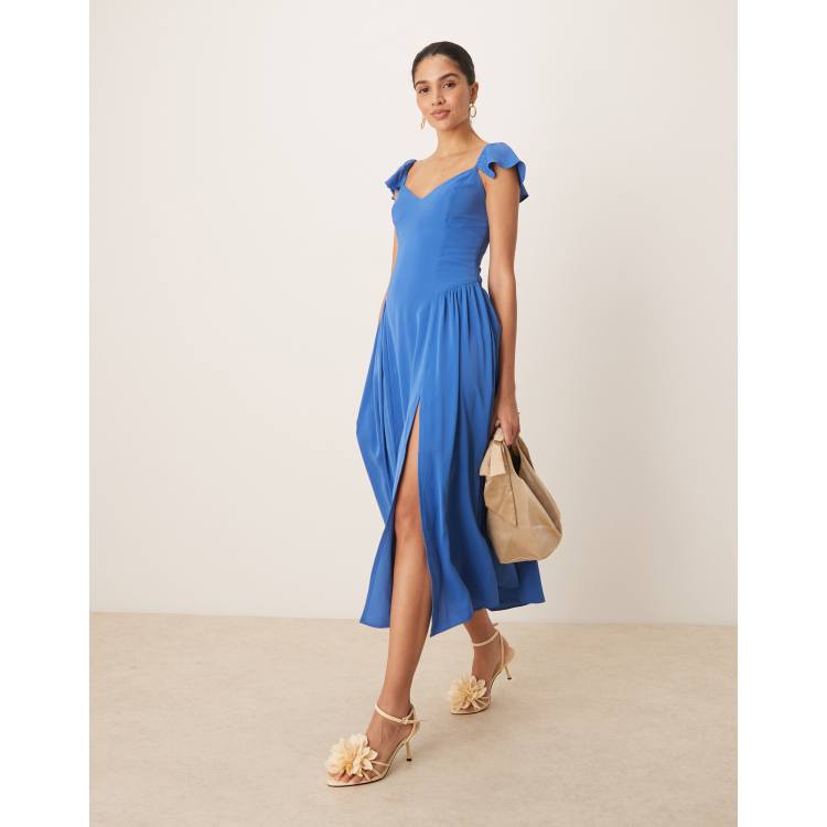 Abercrombie & Fitch ブルースタンププリントのマキシドレス Women's The A&F Giselle Pleated One-Shoulder Cutout Maxi