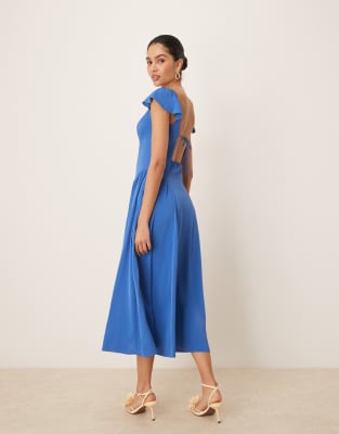 Abercrombie & Fitch Flutter Sleeve Dipped Waist Maxi Dress In Green