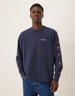 Abercrombie & Fitch Abercrombie & Fitch flying duck graphic long sleeve top in navy