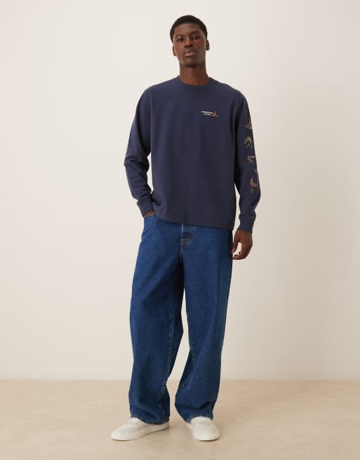 Abercrombie & Fitch flying duck graphic long sleeve top in navy, 2 of 5