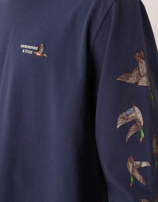 Abercrombie & Fitch flying duck graphic long sleeve top in navy, 5 of 5