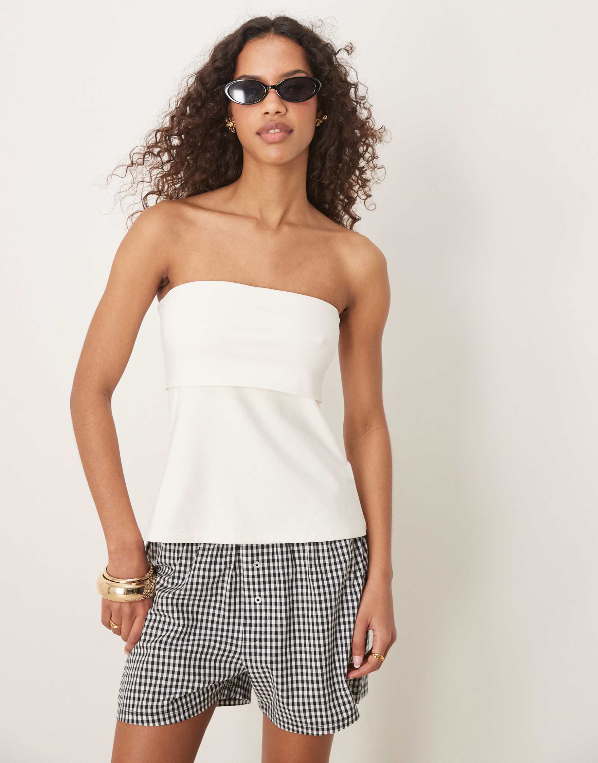 abercrombie & fitch foldover longline tube top in cream
