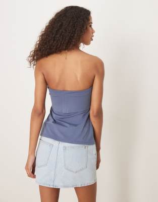 Abercrombie & Fitch Foldover Longline Tube Top In Navy