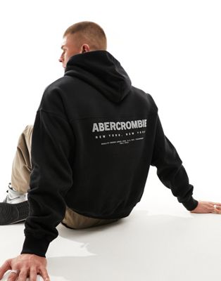 Abercrombie & Fitch front and back logo oversized hoodie in black
