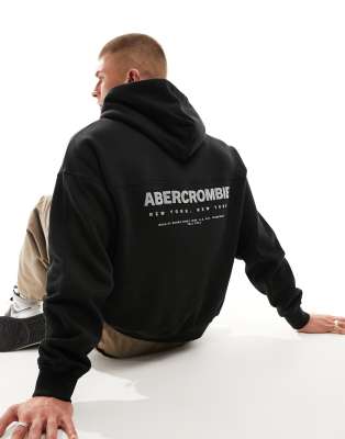Abercrombie & Fitch front and back logo oversized hoodie in black - ASOS Price Checker