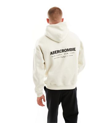 Abercrombie & Fitch front and back logo oversized hoodie in cream