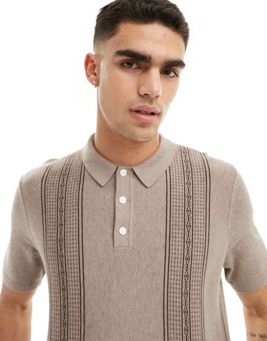 Abercrombie & Fitch front blocked stripe knit polo in tan-Brown