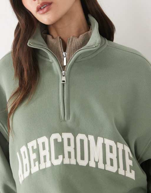 Abercrombie & Fitch front logo 1/4 zip sweatshirt in khaki, 3 of 4