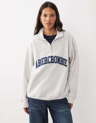 Abercrombie & Fitch Front Logo 1/4 Zip Sweatshirt In Gray