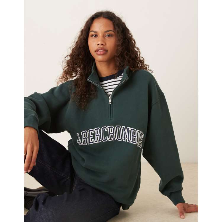 Abercrombie & Fitch front logo fleece quarter zip sweatshirt in
