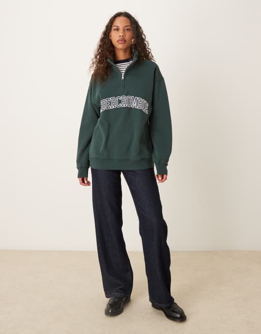 Abercrombie & Fitch front logo fleece quarter zip sweatshirt in