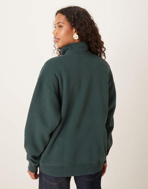 Abercrombie & Fitch front logo fleece quarter zip sweatshirt in