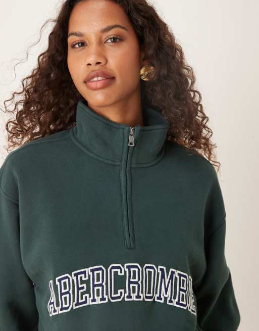 Abercrombie & Fitch front logo fleece quarter zip sweatshirt in