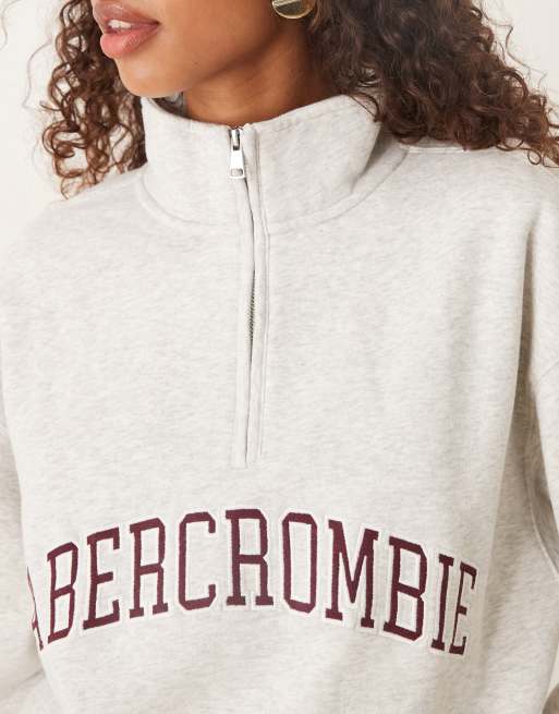Abercrombie & Fitch front logo fleece quarter zip sweatshirt in