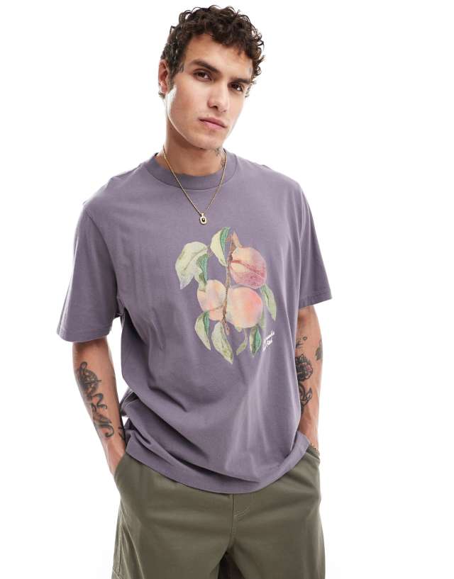 Abercrombie & Fitch - fruit and floral print oversized fit t-shirt in charcoal