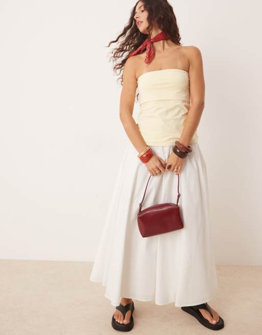 Abercrombie & Fitch full maxi skirt with elastic waist in white