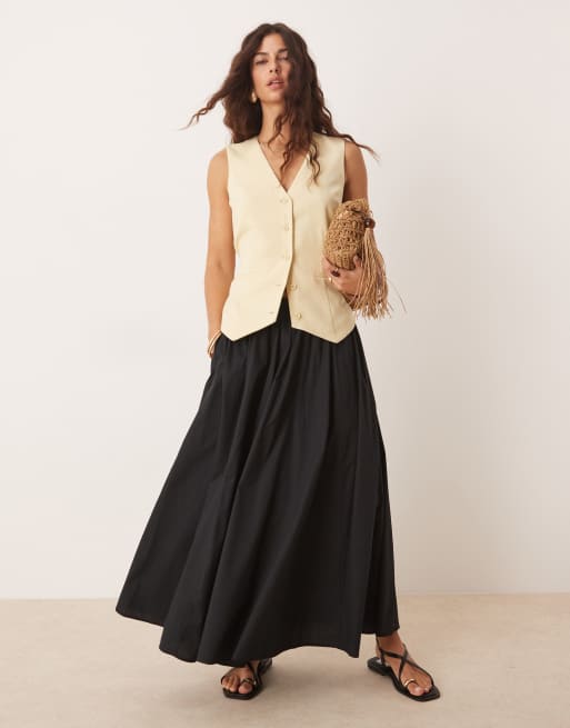 Abercrombie & Fitch full maxi skirt with elasticated waist in black, 2 of 5
