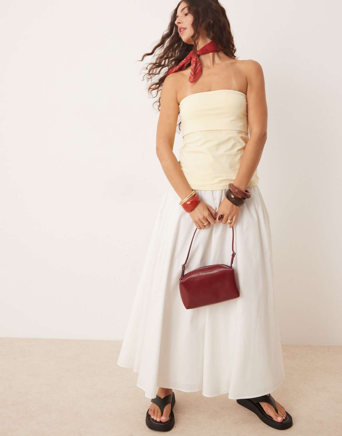 Abercrombie & Fitch full maxi skirt with elasticated waist in white